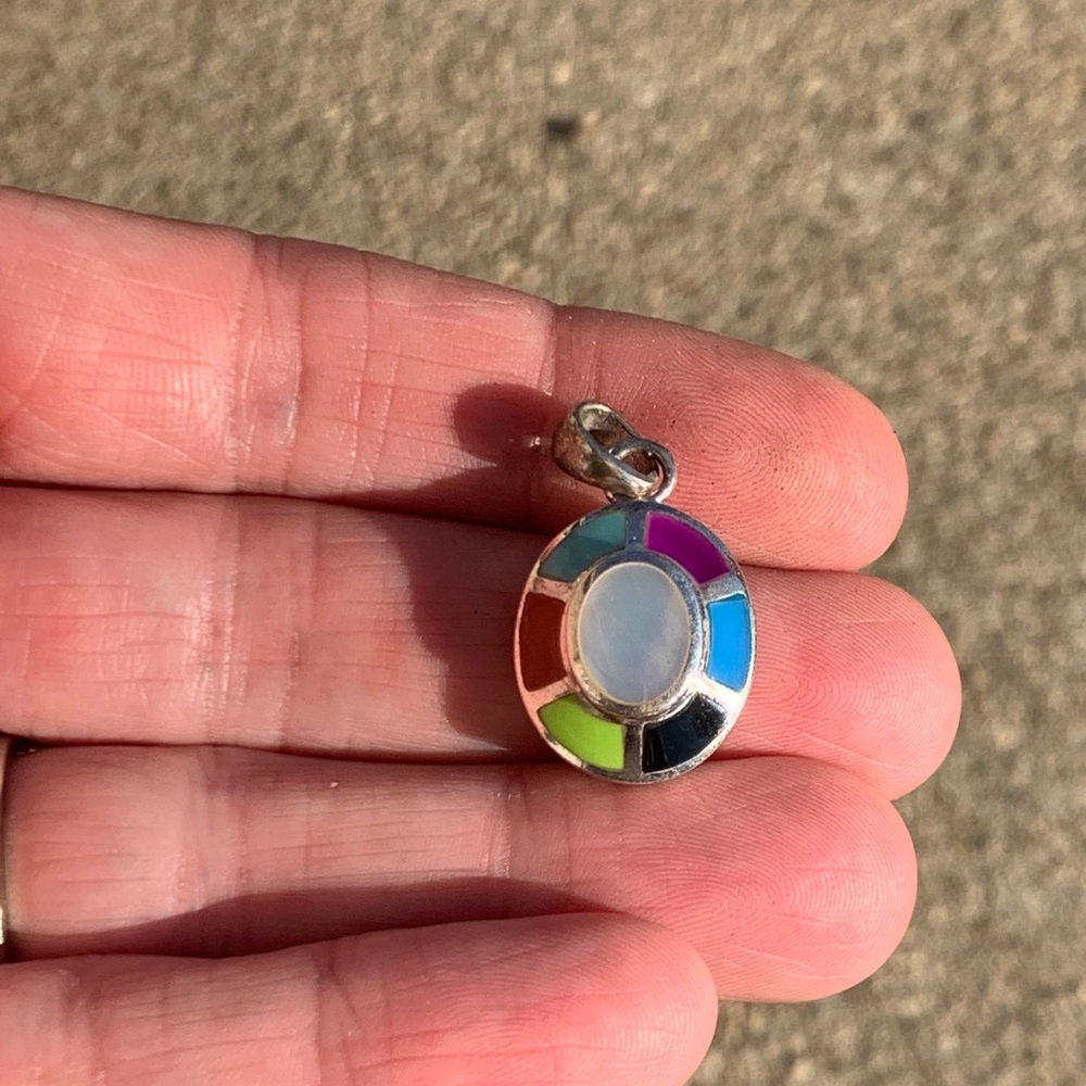 Multi Color Stone Inlay Oval Pendant - image 3